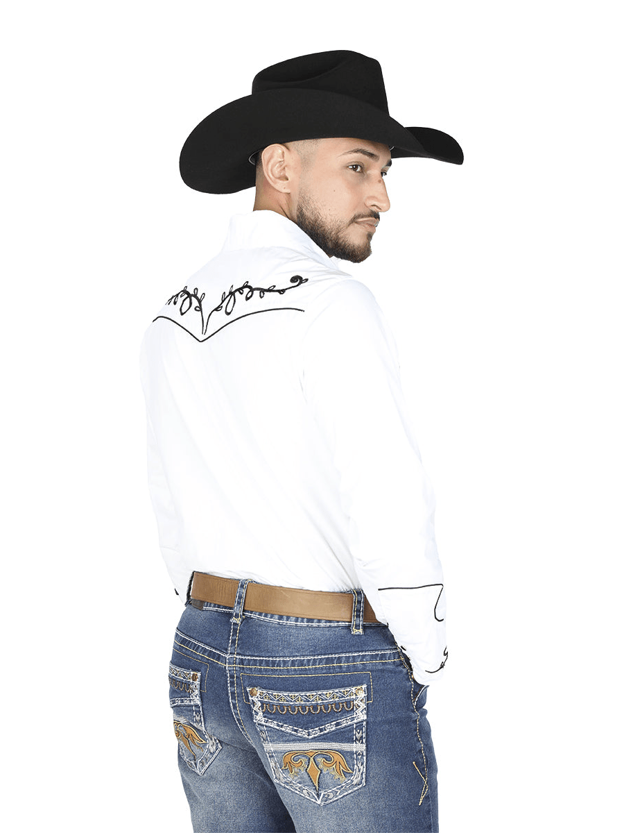 Men's White Embroidered Long Sleeve Western Shirt 'El General' White 44300 - BELLEZA'S - Men's White Embroidered Long Sleeve Western Shirt 'El General' White 44300 - Men's Shirt - 04430001