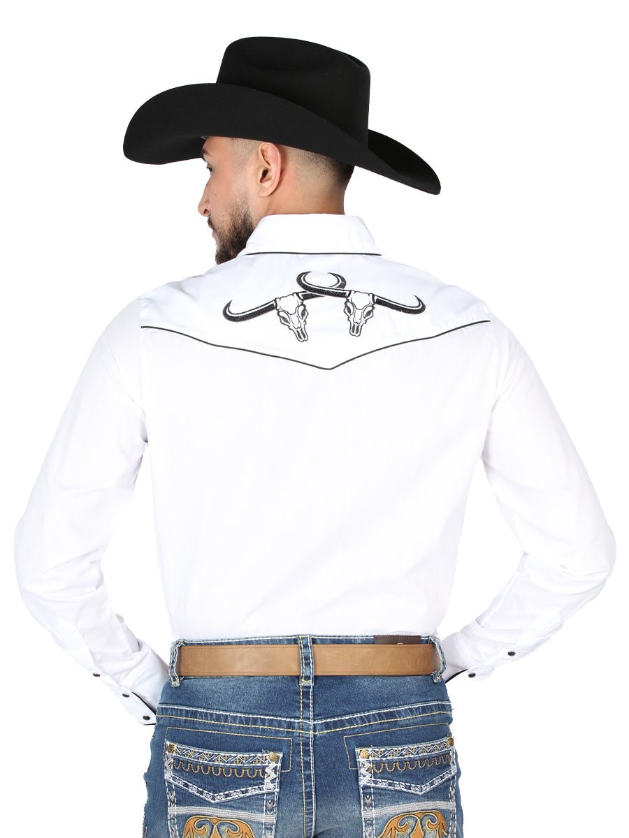 Men's White Embroidered Long Sleeve Western Shirt 'El General' White 44302 - BELLEZA'S - Men's White Embroidered Long Sleeve Western Shirt 'El General' White 44302 - Men's Shirt - 04430201