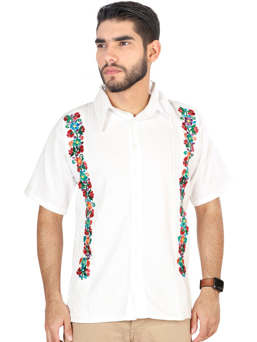 Men's White Mexican Embroidered Guayabera 100% Cotton 603114 - BELLEZA'S - Men's White Mexican Embroidered Guayabera 100% Cotton 603114 - Men's Shirt Guayabera - 60311401