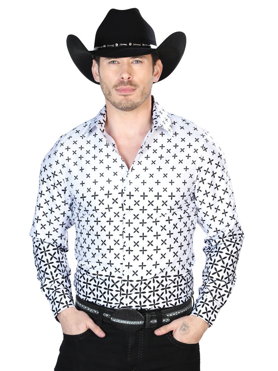 Men's White Printed Long Sleeve Western Shirt 'El Señor de los Cielos' 43987 - BELLEZA'S - Men's White Printed Long Sleeve Western Shirt 'El Señor de los Cielos' 43987 - Mens Shirt - 04398701