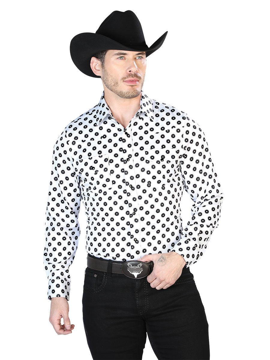 Men's White/Black Printed Long Sleeve Western Shirt 'El Señor de los Cielos' 43964 - BELLEZA'S - Men's White/Black Printed Long Sleeve Western Shirt 'El Señor de los Cielos' 43964 - Mens Shirt - 04396401