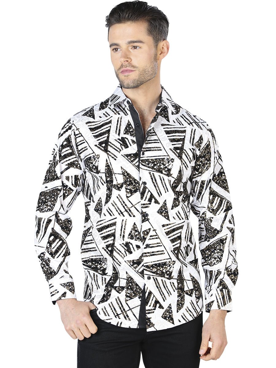 Men's White/Black Printed Long Sleeve Western Shirt 'El Señor de los Cielos' 44053 - BELLEZA'S - Men's White/Black Printed Long Sleeve Western Shirt 'El Señor de los Cielos' 44053 - Mens Shirt - 04405301