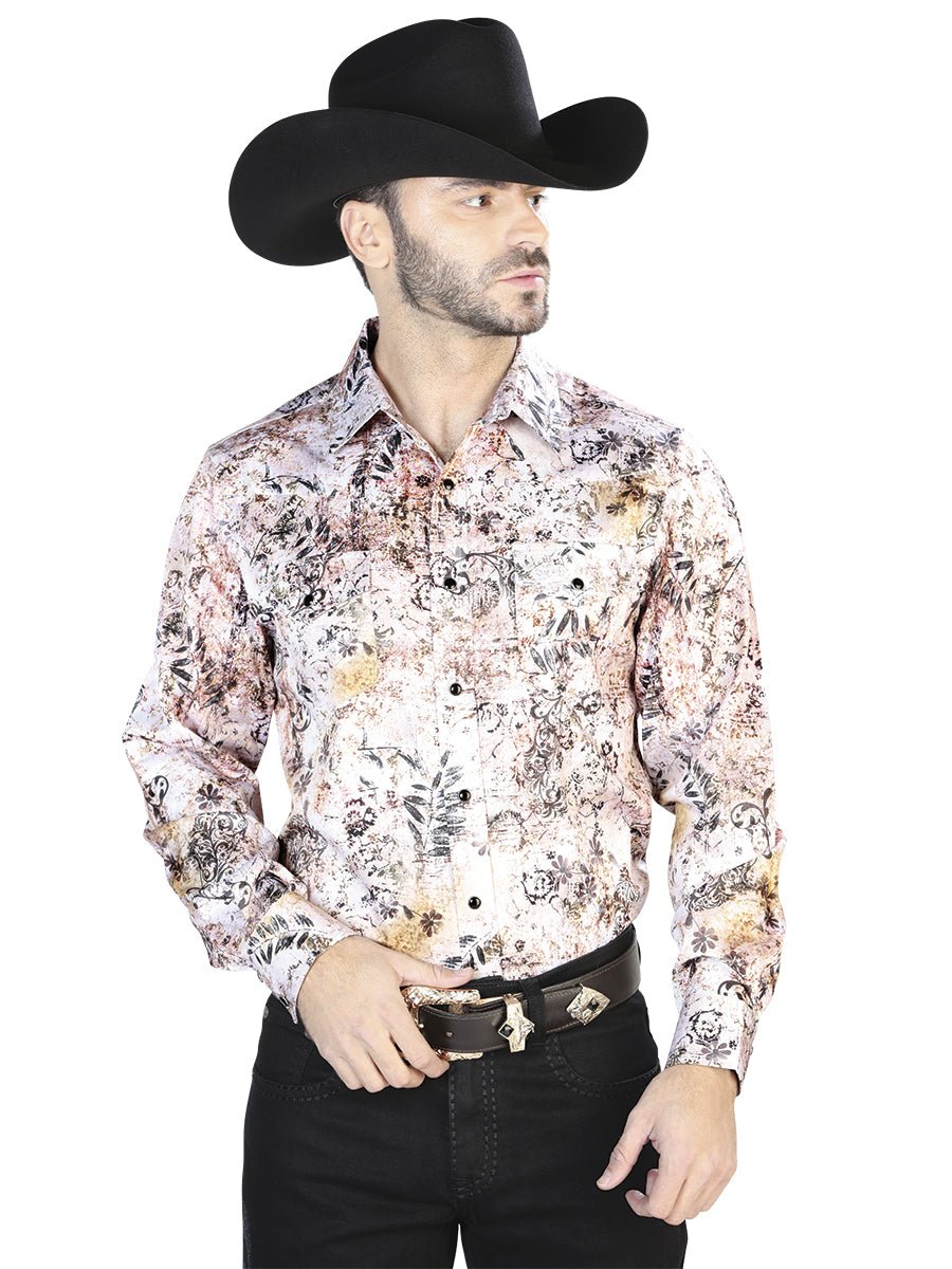 Men's White/Brown Print Long Sleeve Snap Western Shirt 'El Señor de los Cielos' 44093 - BELLEZA'S - Men's White/Brown Print Long Sleeve Snap Western Shirt 'El Señor de los Cielos' 44093 - Men's Shirt - 04409301