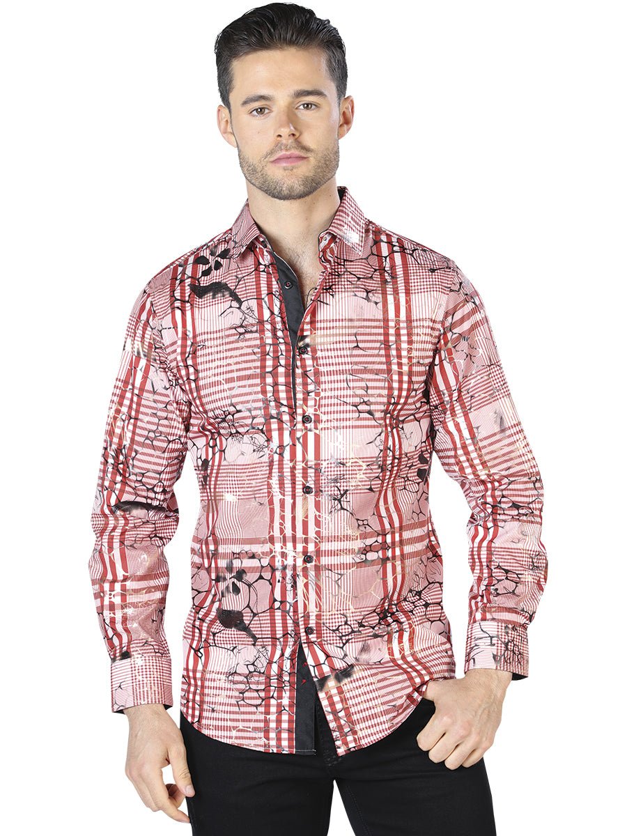 Men's Wine/Black Print Long Sleeve Casual Shirt 'El Señor de los Cielos' 44059 - BELLEZA'S - Men's Wine/Black Print Long Sleeve Casual Shirt 'El Señor de los Cielos' 44059 - Men's Shirt - 04405901