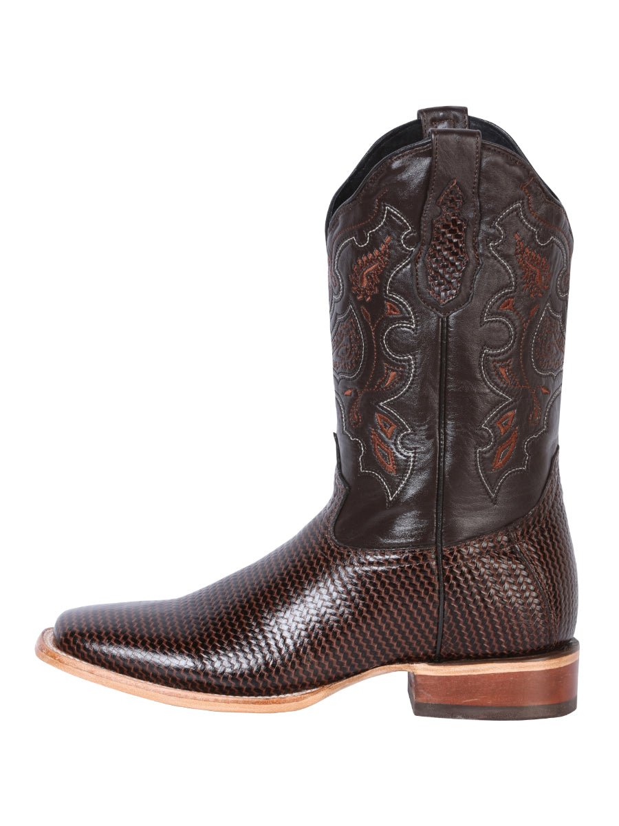 Men's Woven Printed Leather Classic Western Cowboy Boots 'El General' Brown 41791 - BELLEZA'S - Men's Woven Printed Leather Classic Western Cowboy Boots 'El General' Brown 41791 - Men's Boot - 04179101