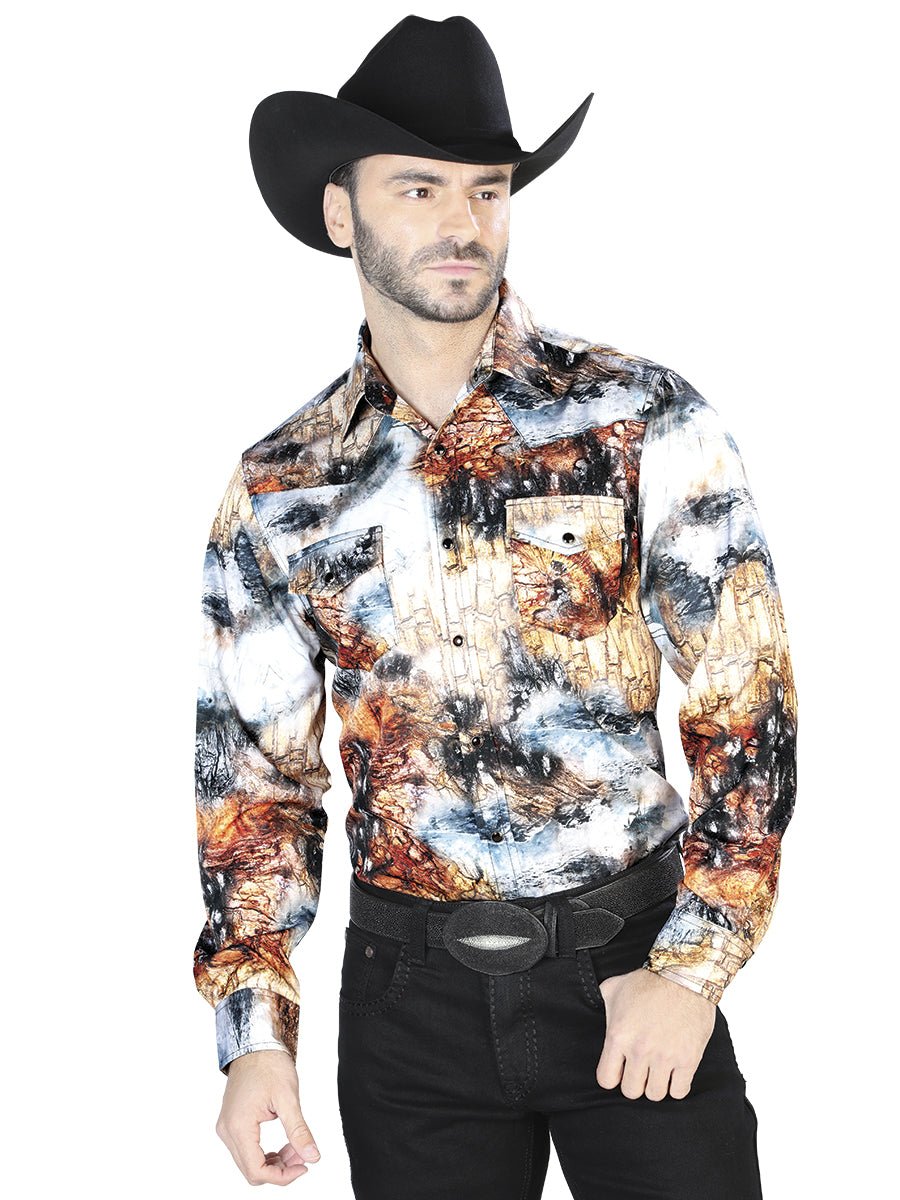 Men's Yellow/Black Printed Long Sleeve Western Shirt 'El Señor de los Cielos' 44079 - BELLEZA'S - Men's Yellow/Black Printed Long Sleeve Western Shirt 'El Señor de los Cielos' 44079 - Mens Shirt - 04407901