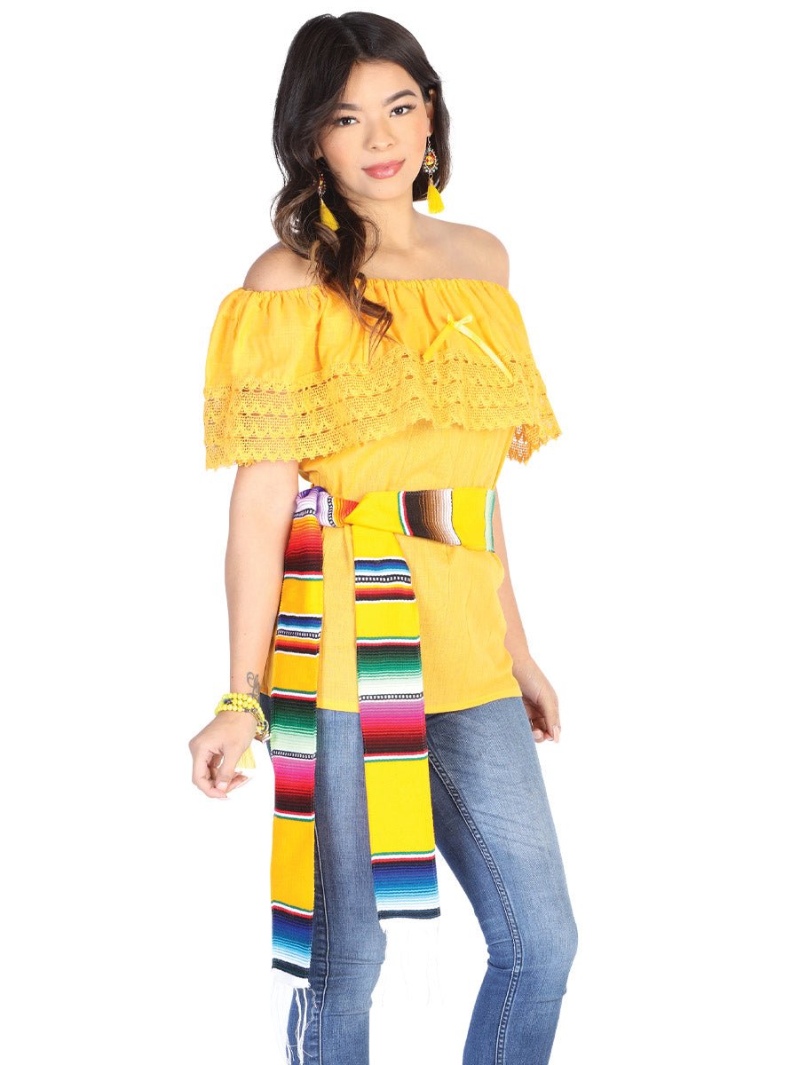 Mexican Artisanal Blouse 50% Cotton, %50 Polyester Yellow 602529 - BELLEZA'S - Mexican Artisanal Blouse 50% Cotton, %50 Polyester Yellow 602529 - DAMA - 60252901