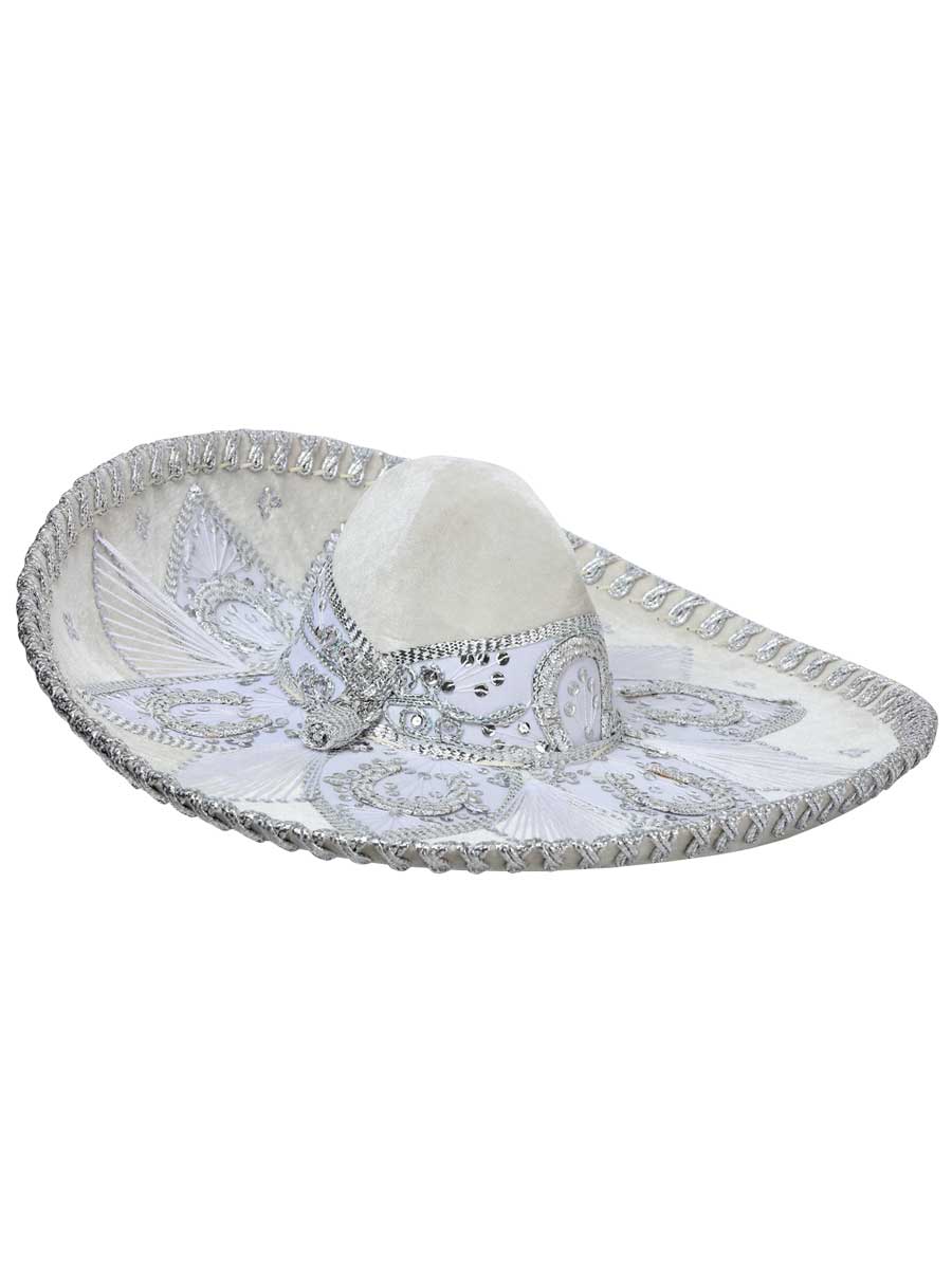Mexican Charro Hat Velvet White/Silver 600206 - BELLEZA'S - Mexican Charro Hat Velvet White/Silver 600206 - UNISEX - 60020601