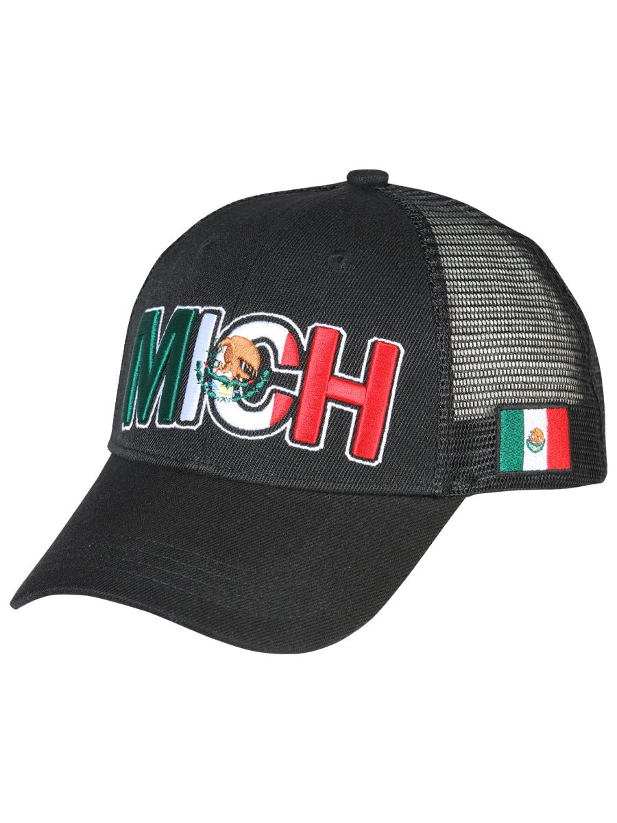 Michoacan Black Embroidered Polyester Snap Back Cap 'El General' 44784 - BELLEZA'S - Michoacan Black Embroidered Polyester Snap Back Cap 'El General' 44784 - Caps - 04478401