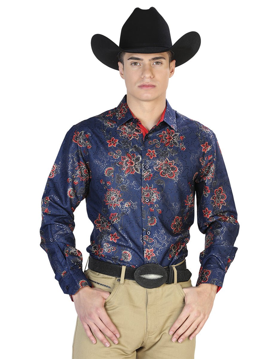 Navy Blue Casual Long Sleeve Shirt 43808 - BELLEZA'S - Navy Blue Casual Long Sleeve Shirt 43808 - CABALLERO - 04380801