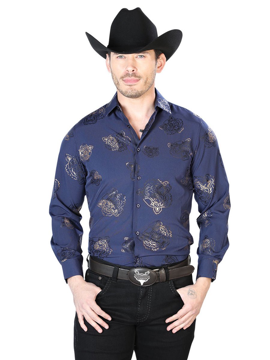 Navy Casual Long Sleeve Shirt 43843 - BELLEZA'S - Navy Casual Long Sleeve Shirt 43843 - CABALLERO - 04384301