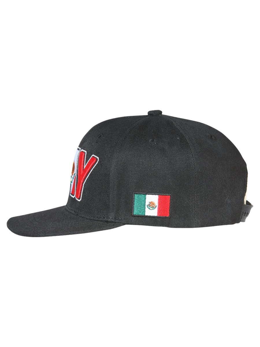 Nayarit Black Embroidered Polyester Snap Back Cap 'El General' 44793 - BELLEZA'S - Nayarit Black Embroidered Polyester Snap Back Cap 'El General' 44793 - Caps - 04479301