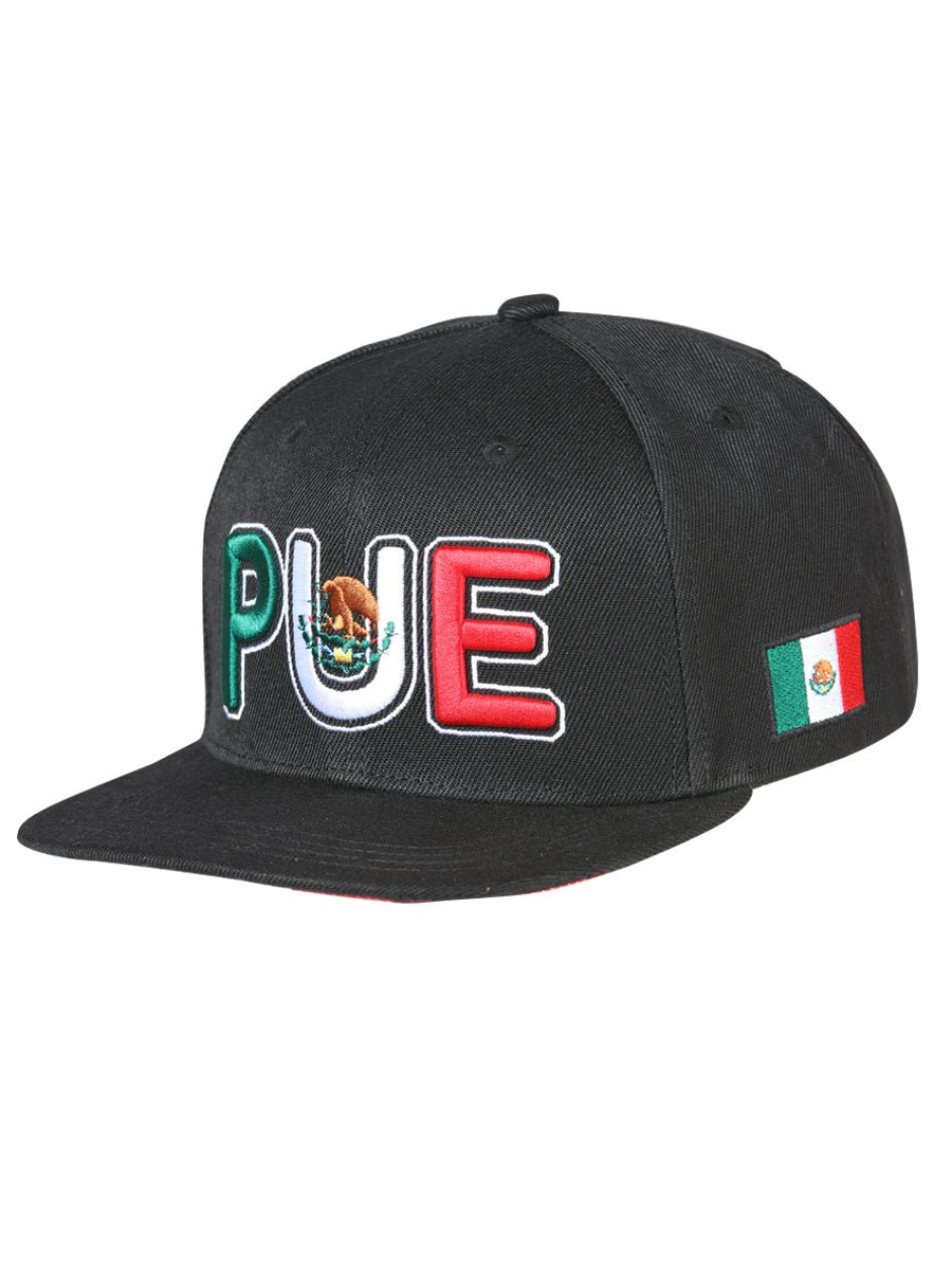 Puebla Black Embroidered Polyester Snap Back Cap 'El General' 44810 - BELLEZA'S - Puebla Black Embroidered Polyester Snap Back Cap 'El General' 44810 - Caps - 04481001