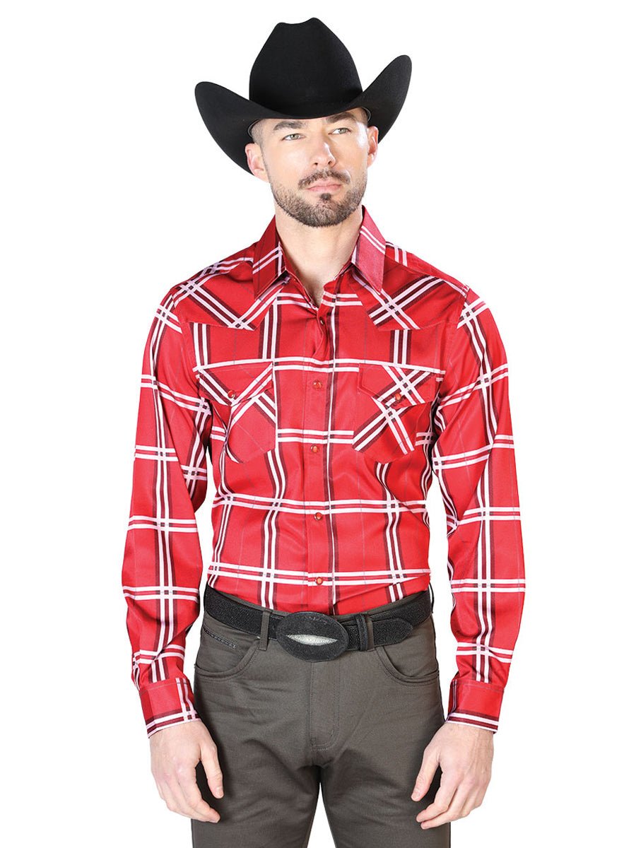 Red With Stripes Casual Long Sleeve Shirt 43928 - BELLEZA'S - Red With Stripes Casual Long Sleeve Shirt 43928 - Men's Shirt - 04392801