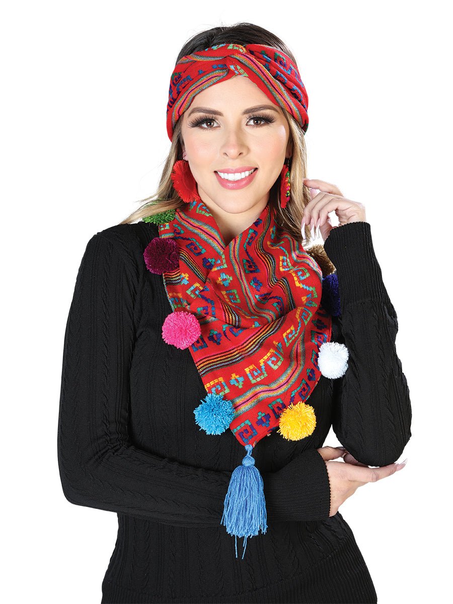Scarf and Headband Set 100% Polyester Red 603815 - BELLEZA'S - Scarf and Headband Set 100% Polyester Red 603815 - DAMA - 60381501