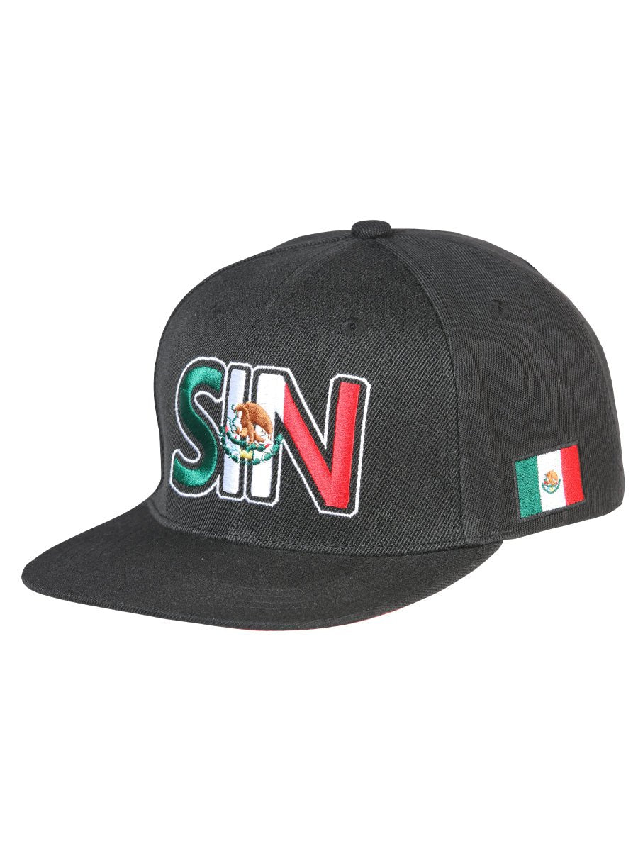 Sinaloa Black Embroidered Polyester Snap Back Cap 'El General' 44797 - BELLEZA'S - Sinaloa Black Embroidered Polyester Snap Back Cap 'El General' 44797 - Caps - 04479701