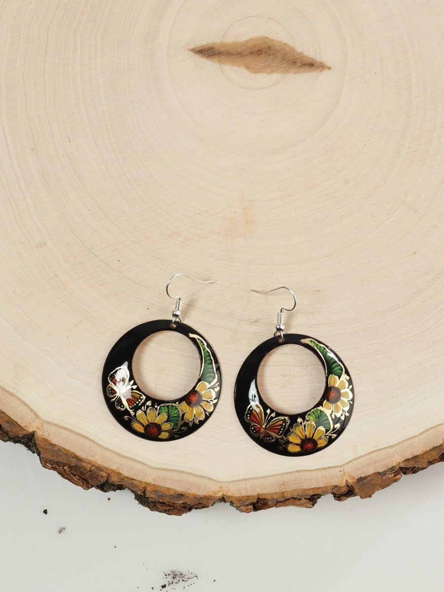 Women's Artisanal Hand Painted Copper Monarch Flower's Earring 1" Black 603448 - BELLEZA'S - Women's Artisanal Hand Painted Copper Monarch Flower's Earring 1" Black 603448 - Women's Earrings - 60344801