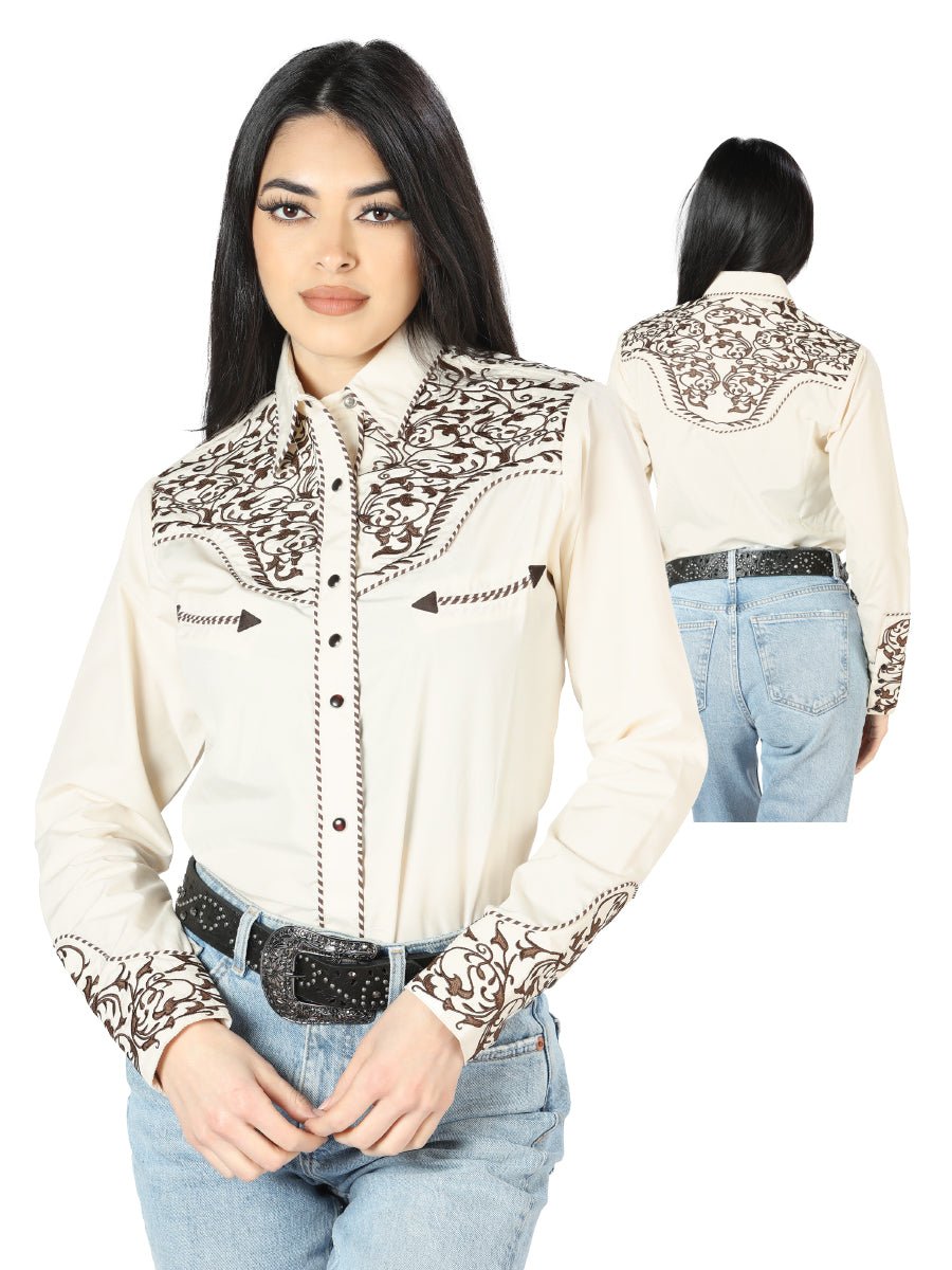 Women’s Beige Embroidered Long Sleeve Western Shirt 'El Señor de los Cielos' 44191 - BELLEZA'S - Women’s Beige Embroidered Long Sleeve Western Shirt 'El Señor de los Cielos' 44191 - Women's Shirt - 04419101
