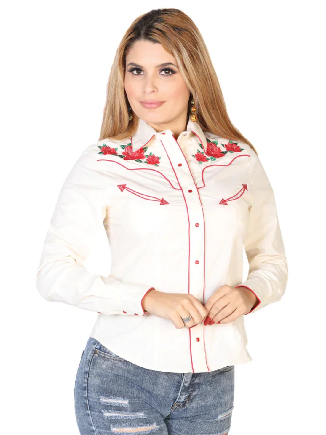 Women’s Beige Floral Embroidered Long Sleeve Western Shirt 'El Señor de los Cielos' 42962 - BELLEZA'S - Women’s Beige Floral Embroidered Long Sleeve Western Shirt 'El Señor de los Cielos' 42962 - Women's Shirt - 04296201