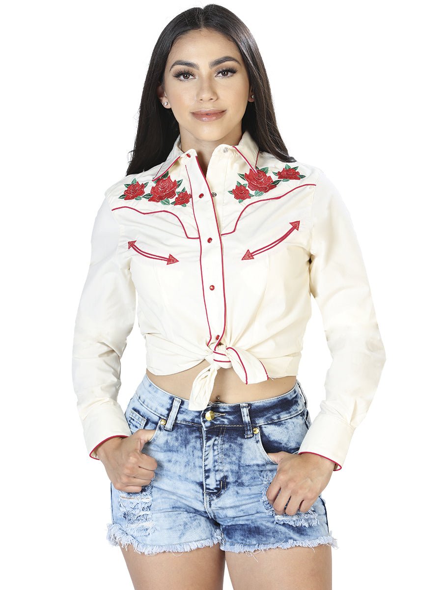 Women’s Beige Floral Embroidered Long Sleeve Western Shirt 'El Señor de los Cielos' 42962 - BELLEZA'S - Women’s Beige Floral Embroidered Long Sleeve Western Shirt 'El Señor de los Cielos' 42962 - Women's Shirt - 04296201