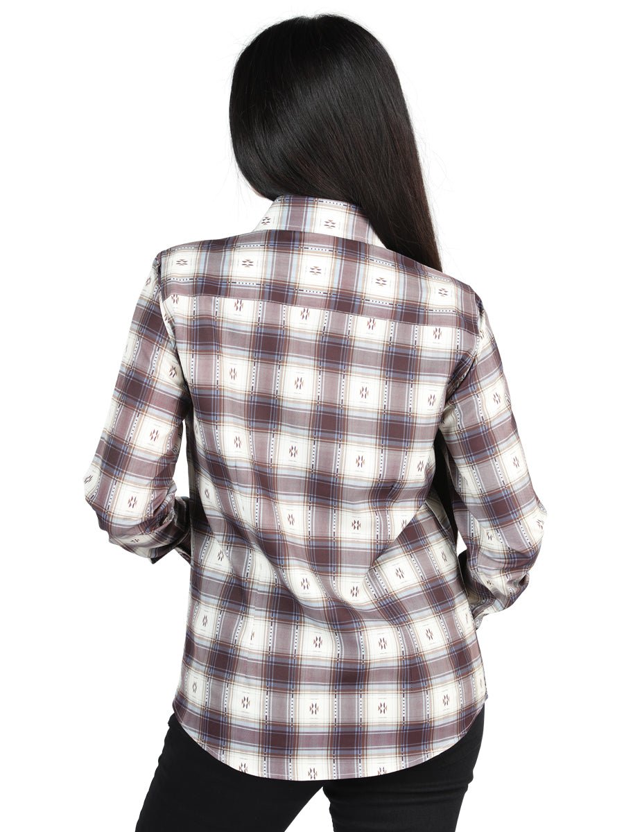 Women's Beige/Burgundy Print Long Sleeve Western Shirt 'El Señor de los Cielos' 44730 - BELLEZA'S - Women's Beige/Burgundy Print Long Sleeve Western Shirt 'El Señor de los Cielos' 44730 - Women's Shirt - 04473001