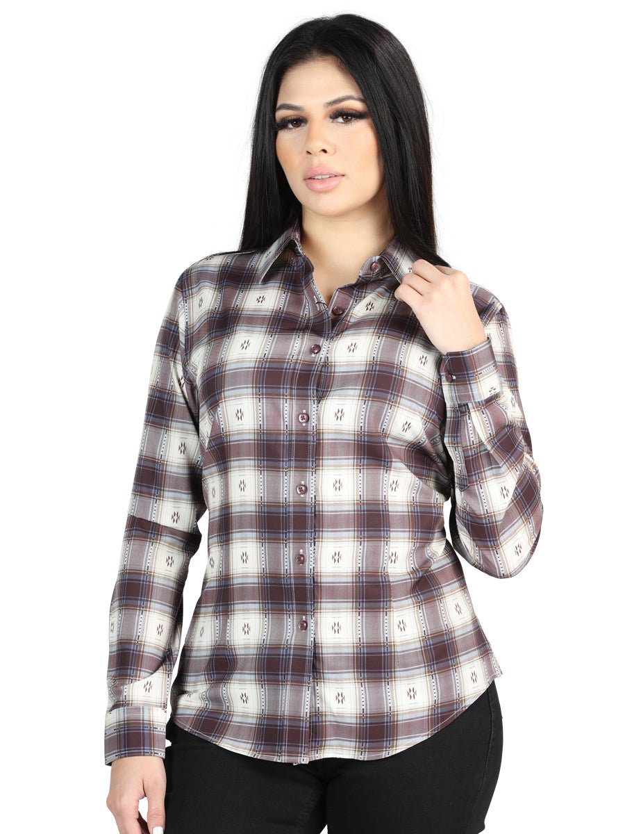Women's Beige/Burgundy Print Long Sleeve Western Shirt 'El Señor de los Cielos' 44730 - BELLEZA'S - Women's Beige/Burgundy Print Long Sleeve Western Shirt 'El Señor de los Cielos' 44730 - Women's Shirt - 04473001