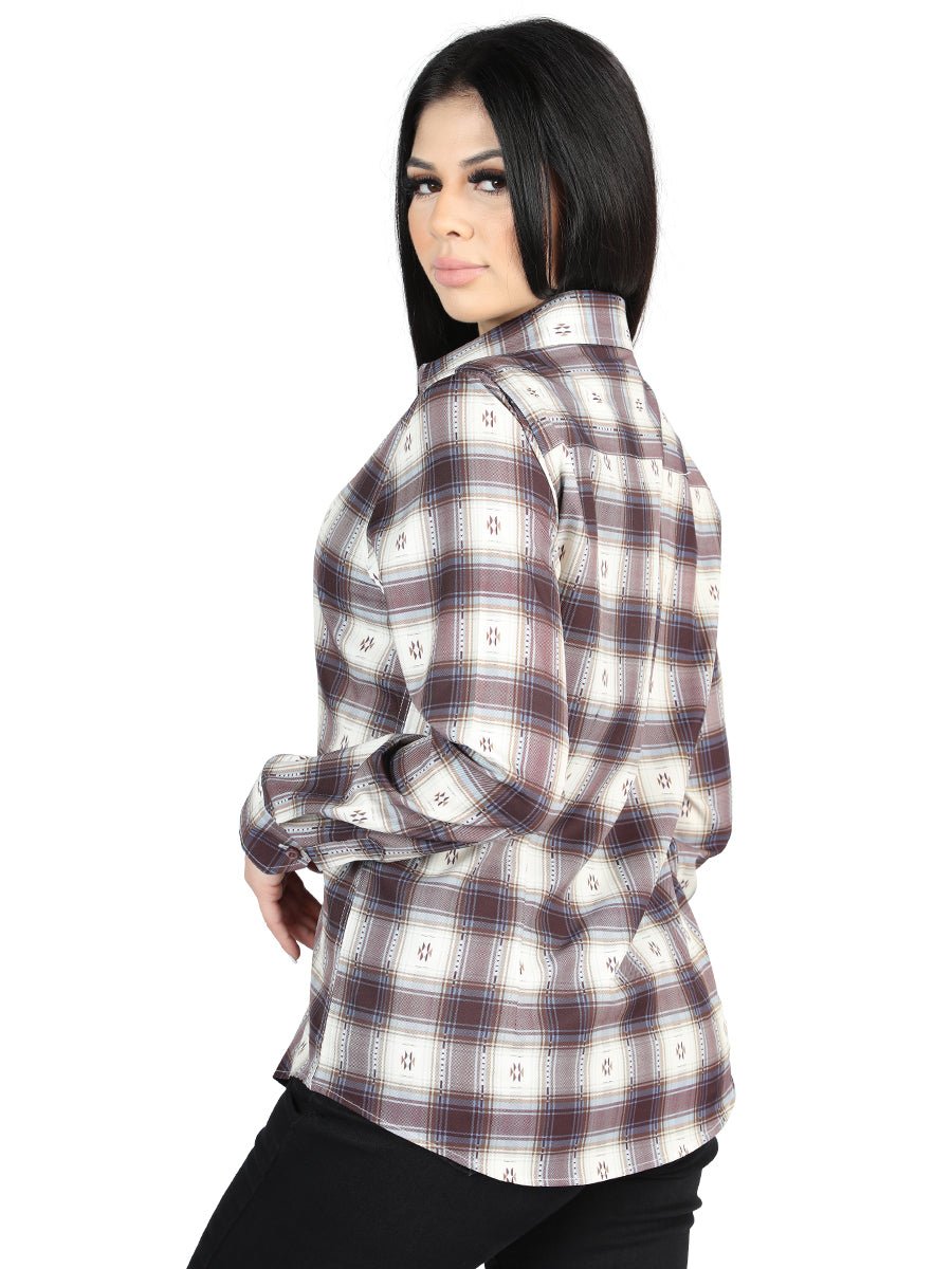 Women's Beige/Burgundy Print Long Sleeve Western Shirt 'El Señor de los Cielos' 44730 - BELLEZA'S - Women's Beige/Burgundy Print Long Sleeve Western Shirt 'El Señor de los Cielos' 44730 - Women's Shirt - 04473001