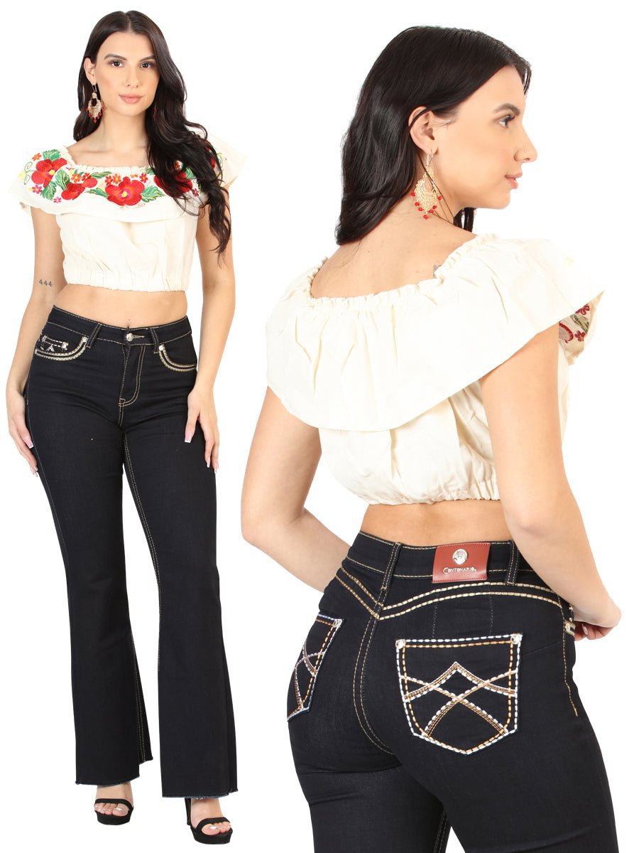 Women's Black Bootcut Denim Jeans 'Centenario' 45544 - BELLEZA'S - Women's Black Bootcut Denim Jeans 'Centenario' 45544 - Women's Pants - 04554401