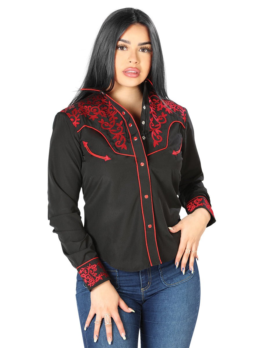Women's Black Embroidered Long Sleeve Western Shirt 'El Señor de los Cielos' 126668 - BELLEZA'S - Women's Black Embroidered Long Sleeve Western Shirt 'El Señor de los Cielos' 126668 - Women's Shirt - 12666801