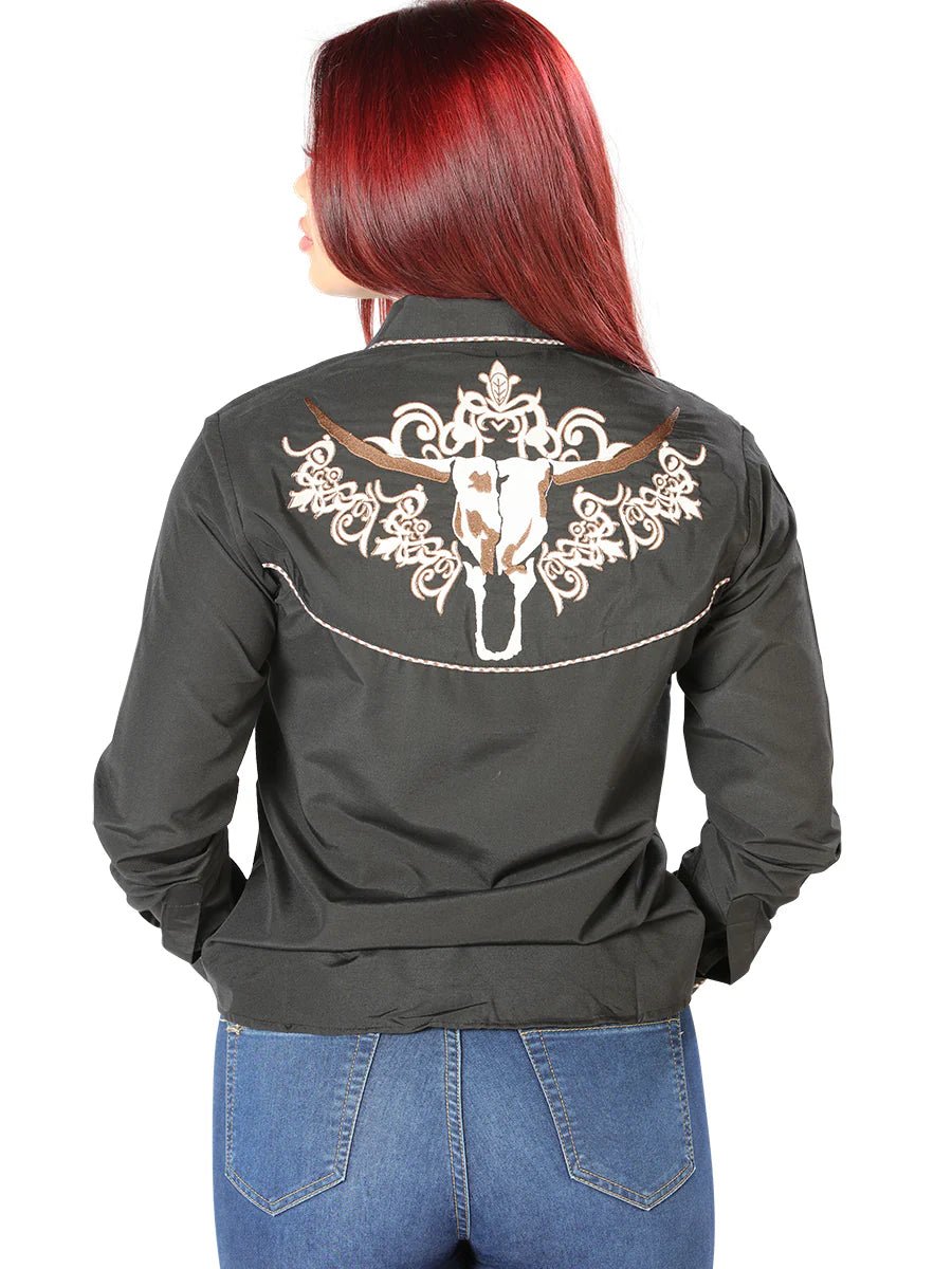 Women's Black Embroidered Long Sleeve Western Shirt 'El Señor de los Cielos' 126673 - BELLEZA'S - Women's Black Embroidered Long Sleeve Western Shirt 'El Señor de los Cielos' 126673 - Women's Shirt - 12667301