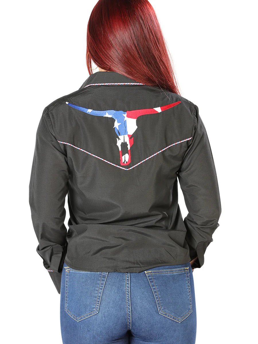 Women's Black Embroidered Long Sleeve Western Shirt 'El Señor de los Cielos' 126680 - BELLEZA'S - Women's Black Embroidered Long Sleeve Western Shirt 'El Señor de los Cielos' 126680 - Women's Shirt - 12668001