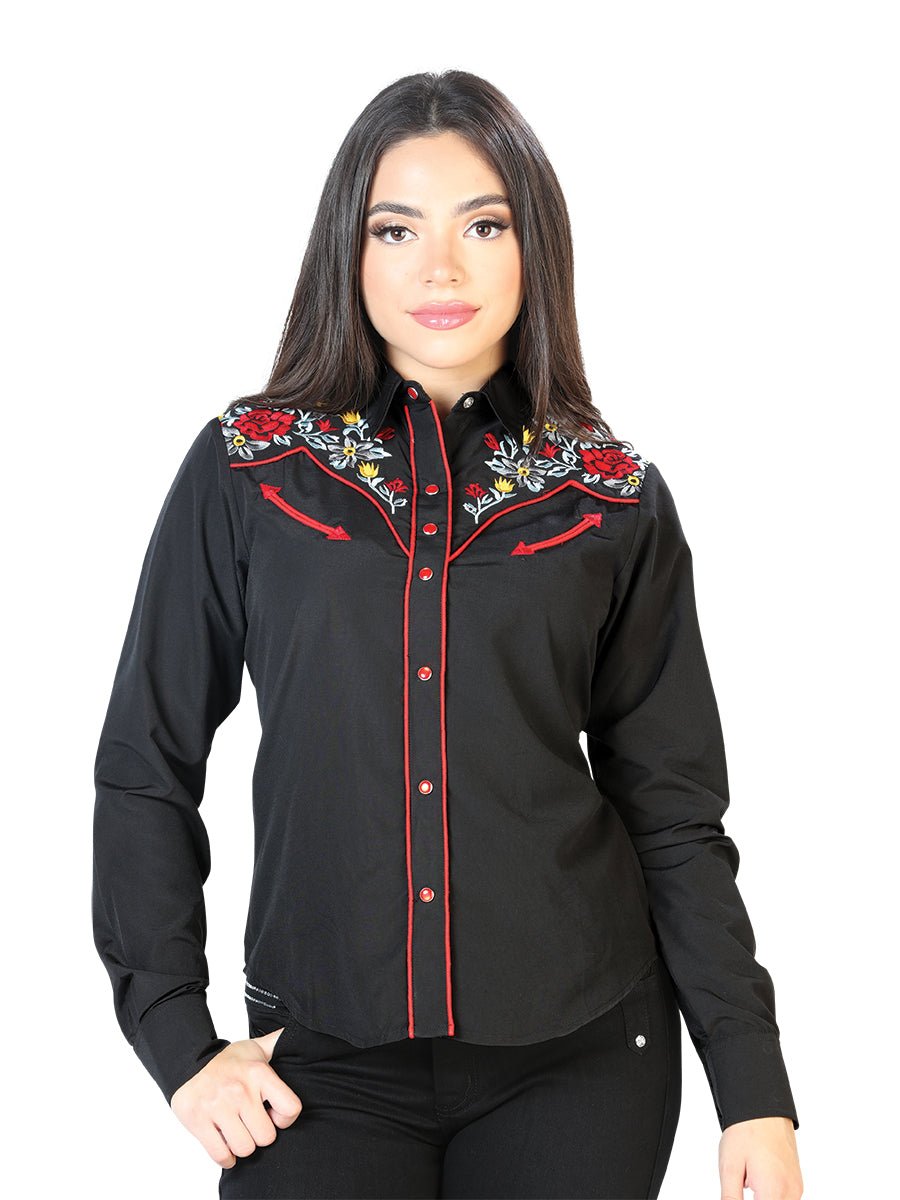 Women's Black Embroidered Long Sleeve Western Shirt 'El Señor de los Cielos' 126685 - BELLEZA'S - Women's Black Embroidered Long Sleeve Western Shirt 'El Señor de los Cielos' 126685 - Women's Shirt - 12668501