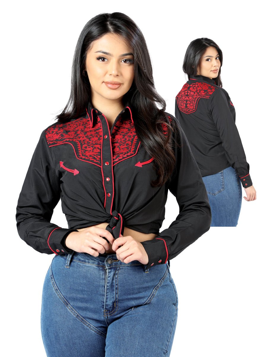 Women’s Black Embroidered Long Sleeve Western Shirt 'El Señor de los Cielos' 44186 - BELLEZA'S - Women’s Black Embroidered Long Sleeve Western Shirt 'El Señor de los Cielos' 44186 - Women's Shirt - 04418601