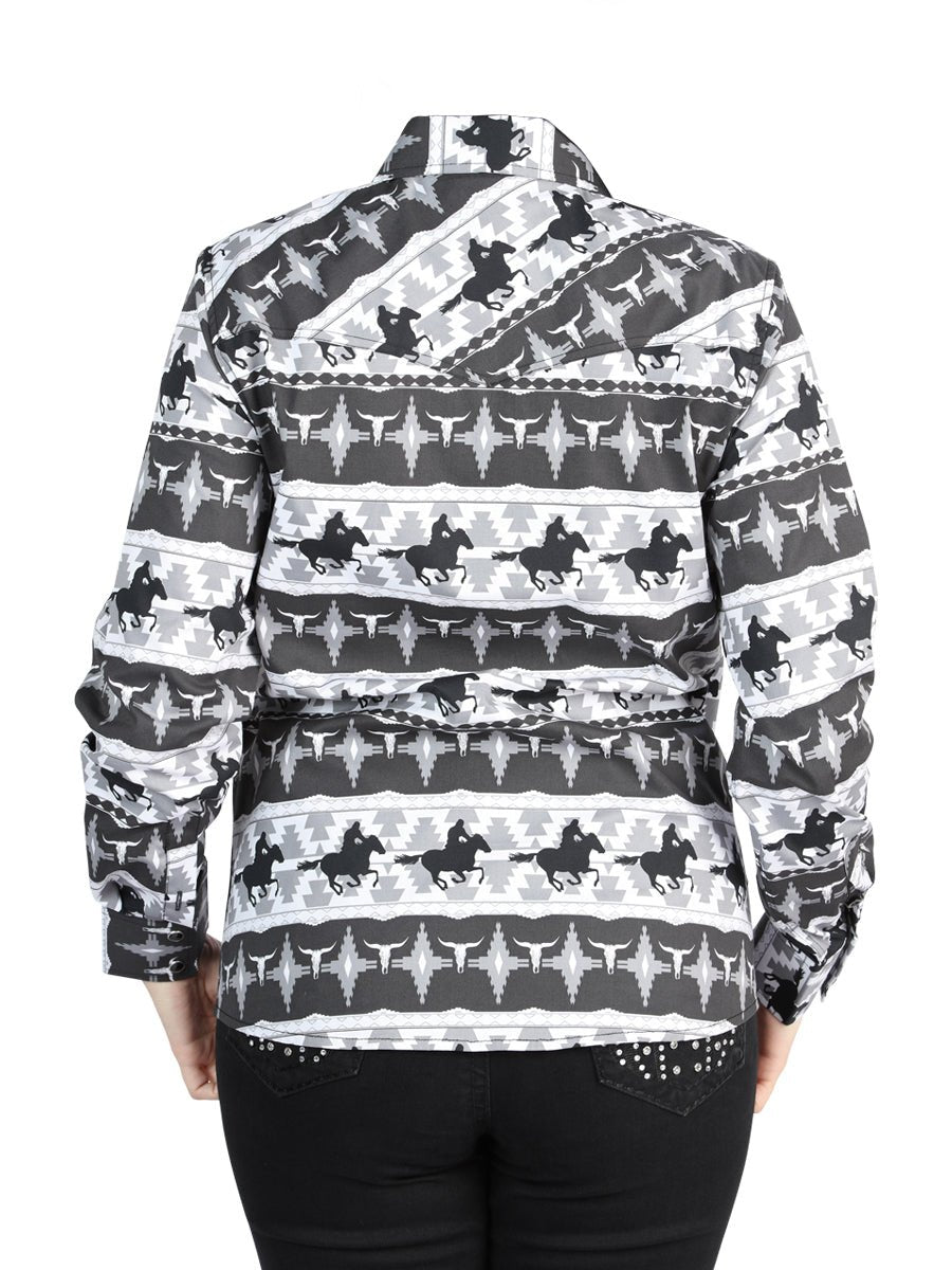 Women’s Black Print Long Sleeve Casual Shirt 'El Señor de los Cielos' 44479 - BELLEZA'S - Women’s Black Print Long Sleeve Casual Shirt 'El Señor de los Cielos' 44479 - Women's Shirt - 04447901