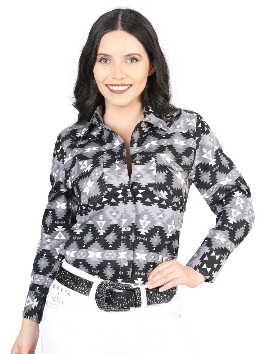 Women’s Black Print Long Sleeve Snap Western Shirt 'El Señor de los Cielos' 44409 - BELLEZA'S - Women’s Black Print Long Sleeve Snap Western Shirt 'El Señor de los Cielos' 44409 - Women's Shirt - 04440901