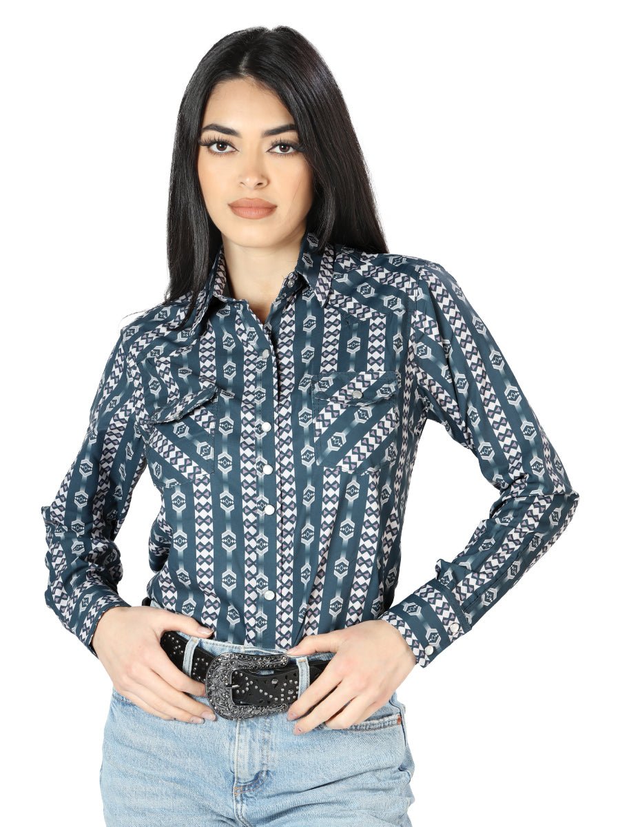 Women’s Black Print Long Sleeve Western Shirt 'El Señor de los Cielos' 44202 - BELLEZA'S - Women’s Black Print Long Sleeve Western Shirt 'El Señor de los Cielos' 44202 - Women's Shirt - 04420201