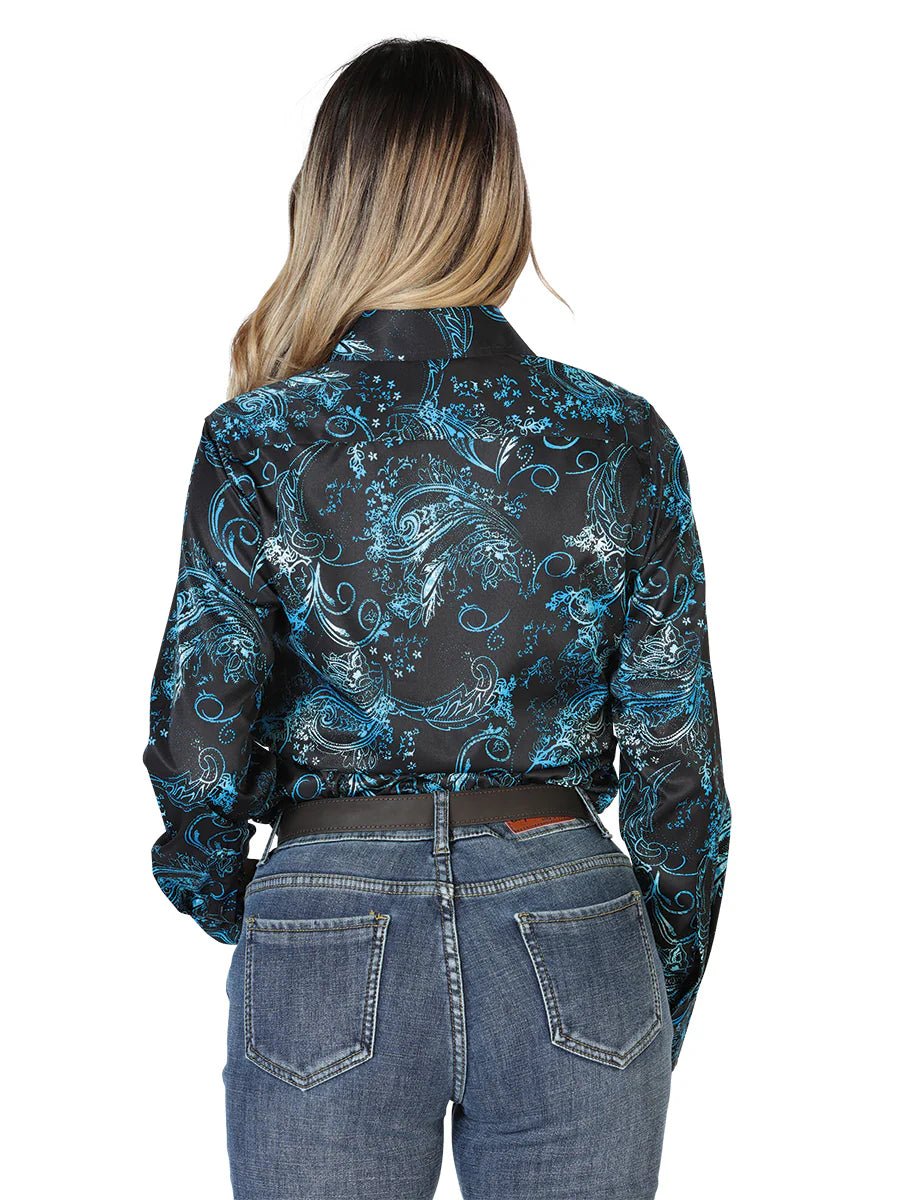 Women's Black/Aqua Floral Print Long Sleeve Western Shirt 'El Señor De Los Cielos' 43897 - BELLEZA'S - Women's Black/Aqua Floral Print Long Sleeve Western Shirt 'El Señor De Los Cielos' 43897 - Women's Shirt - 04389701