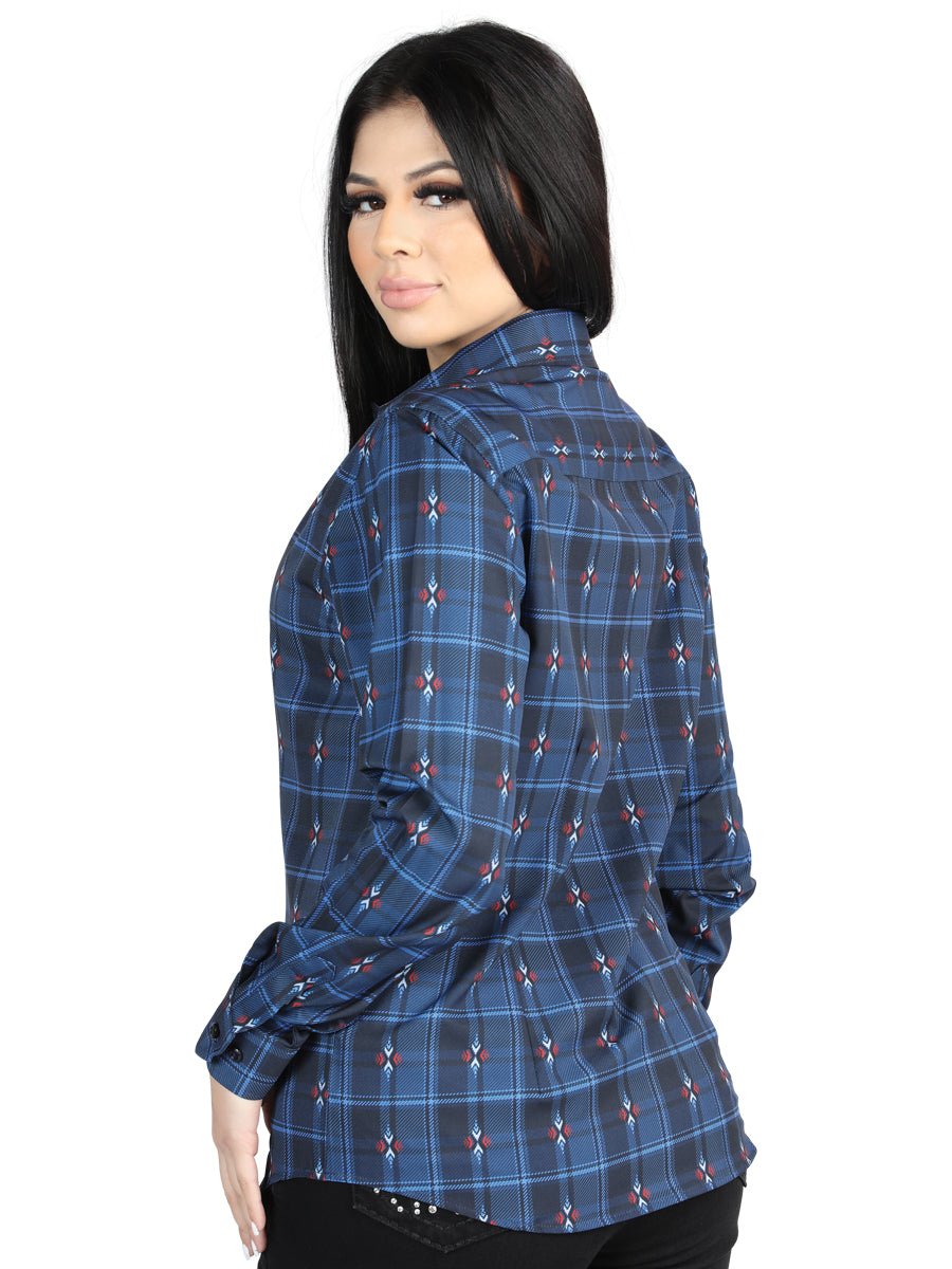 Women’s Black/Blue Plaid Print Long Sleeve Western Shirt 'El Señor de los Cielos' 44721 - BELLEZA'S - Women’s Black/Blue Plaid Print Long Sleeve Western Shirt 'El Señor de los Cielos' 44721 - Women's Shirt - 04472101