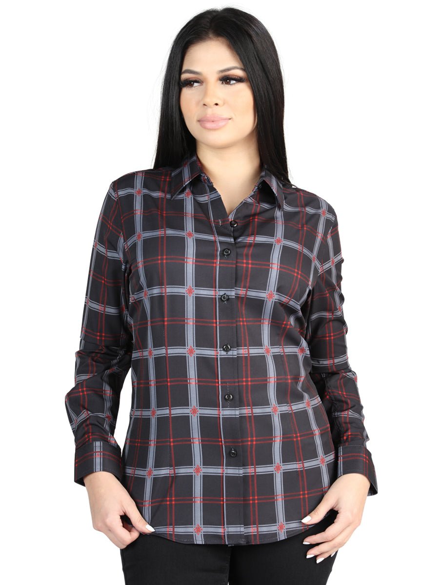 Women's Black/Gray Plaid Print Long Sleeve Western Shirt 'El Señor De Los Cielos' 44726 - BELLEZA'S - Women's Black/Gray Plaid Print Long Sleeve Western Shirt 'El Señor De Los Cielos' 44726 - Women's Shirt - 04472601