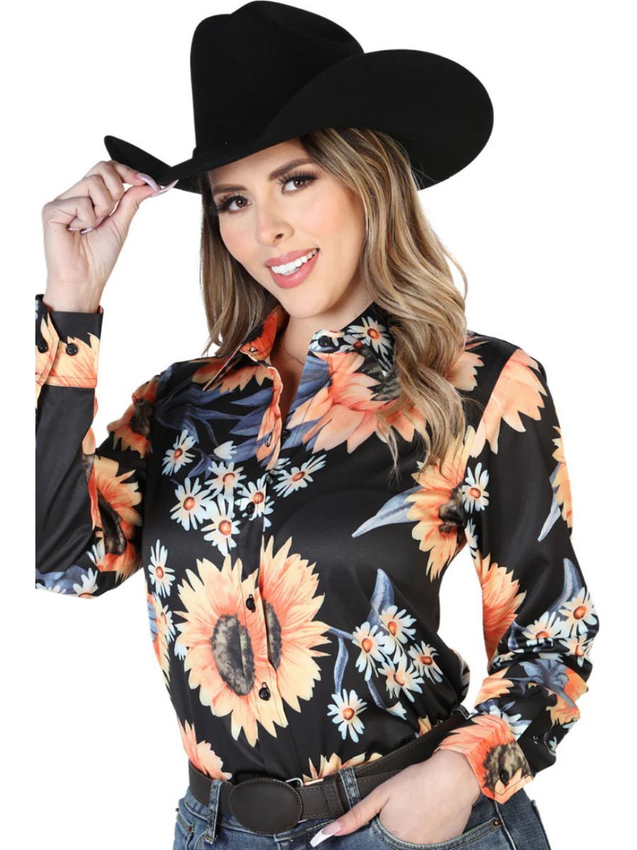 Women's Black/Sunflowers Print Long Sleeve Western Shirt 'El Señor de los Cielos' 43900 - BELLEZA'S - Women's Black/Sunflowers Print Long Sleeve Western Shirt 'El Señor de los Cielos' 43900 - Women's Shirt - 04390001