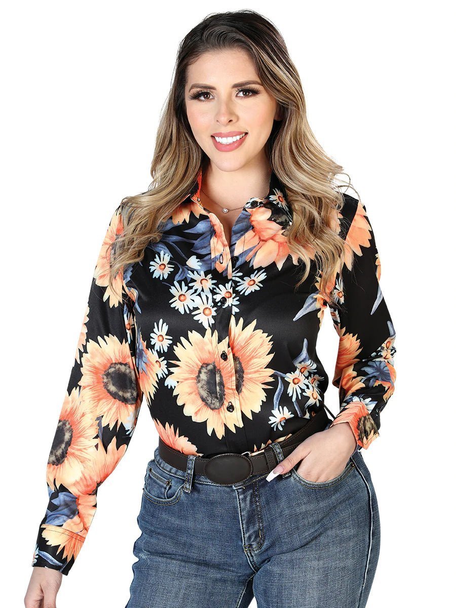 Women's Black/Sunflowers Print Long Sleeve Western Shirt 'El Señor de los Cielos' 43900 - BELLEZA'S - Women's Black/Sunflowers Print Long Sleeve Western Shirt 'El Señor de los Cielos' 43900 - Women's Shirt - 04390001