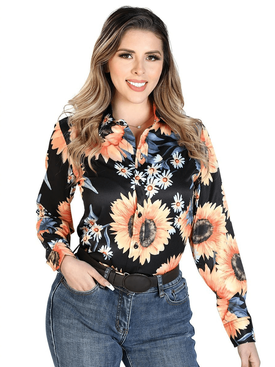 Women's Black/Sunflowers Print Long Sleeve Western Shirt 'El Señor de los Cielos' 43900 - BELLEZA'S - Women's Black/Sunflowers Print Long Sleeve Western Shirt 'El Señor de los Cielos' 43900 - Women's Shirt - 04390001