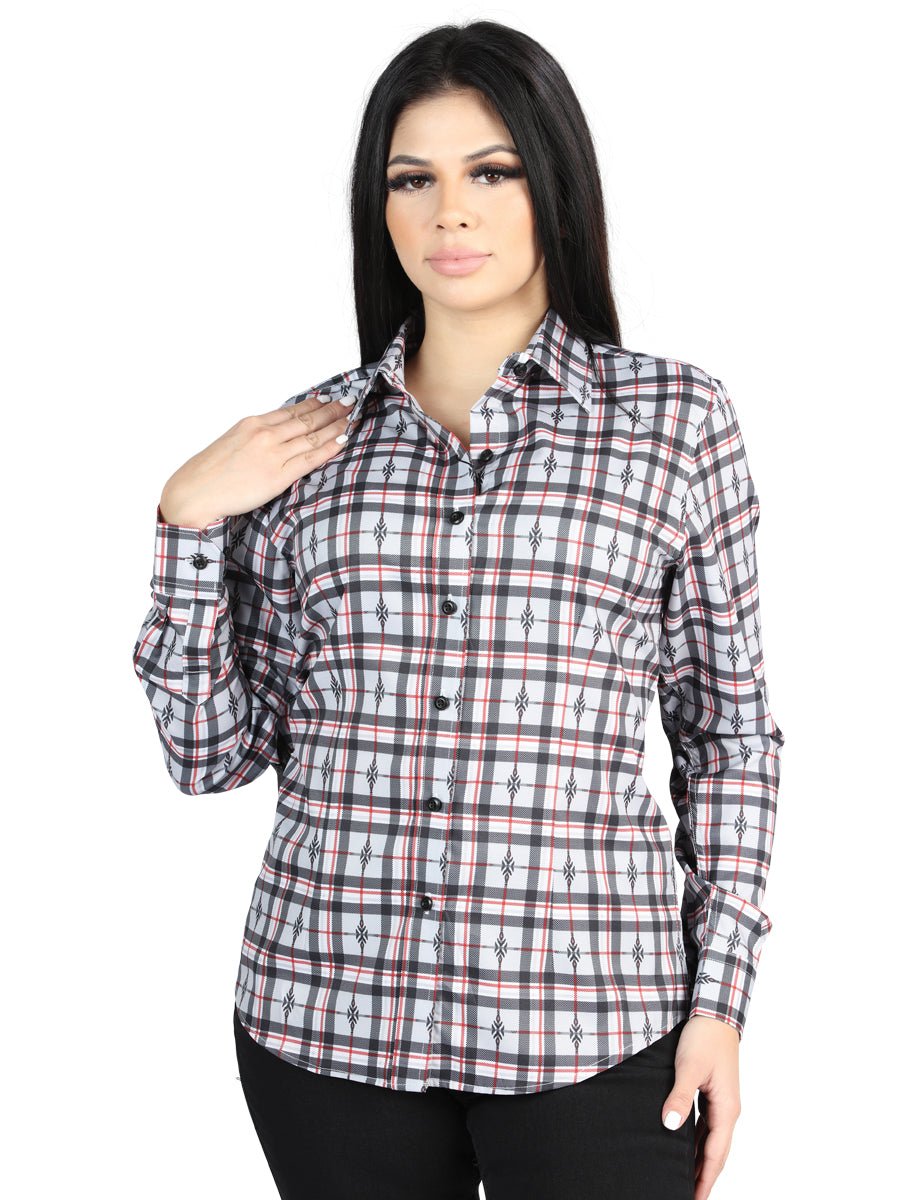 Women’s Black/White Plaid Print Long Sleeve Western Shirt 'El Señor de los Cielos' 44720 - BELLEZA'S - Women’s Black/White Plaid Print Long Sleeve Western Shirt 'El Señor de los Cielos' 44720 - Women's Shirt - 04472001