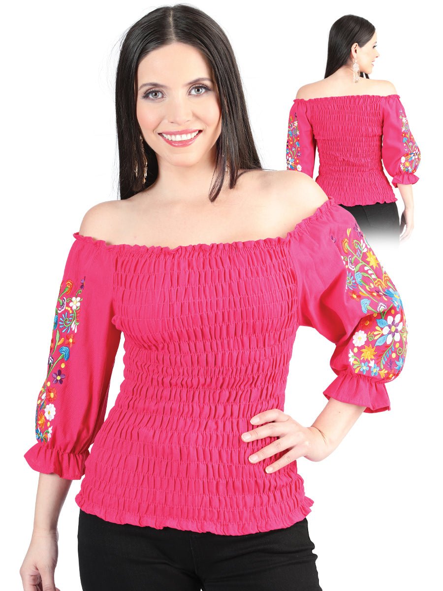 Women's Blouse Artisanal Embroidered Blouse 100% Cotton Fuchsia 604011 - BELLEZA'S - Women's Blouse Artisanal Embroidered Blouse 100% Cotton Fuchsia 604011 - Women's Blouse - 60401101