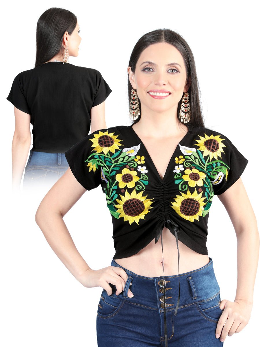 Women's Blouse Mexican Artisanal Embroidered Blouse 100% Cotton Black 603986 - BELLEZA'S - Women's Blouse Mexican Artisanal Embroidered Blouse 100% Cotton Black 603986 - Women's Blouse - 60398601