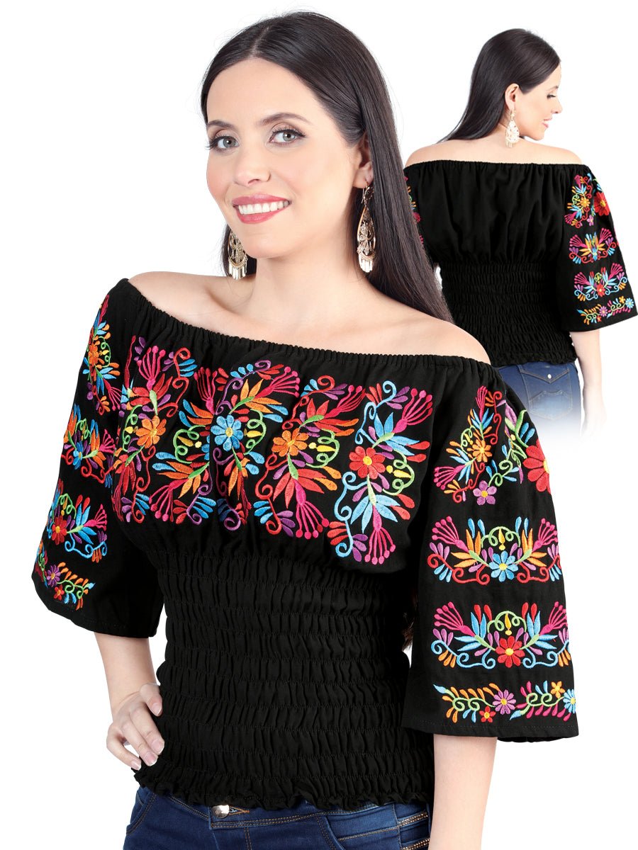 Women's Blouse Mexican Artisanal Embroidered Blouse 100% Cotton Black 604009 - BELLEZA'S - Women's Blouse Mexican Artisanal Embroidered Blouse 100% Cotton Black 604009 - Women's Blouse - 60400901