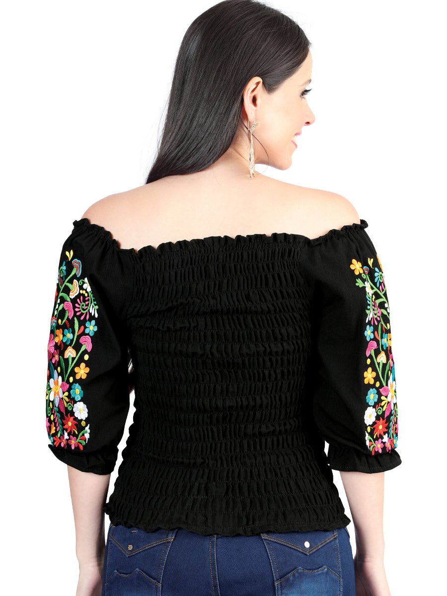 Women's Blouse Mexican Artisanal Embroidered Blouse 100% Cotton Black 604012 - BELLEZA'S - Women's Blouse Mexican Artisanal Embroidered Blouse 100% Cotton Black 604012 - Women's Blouse - 60401201