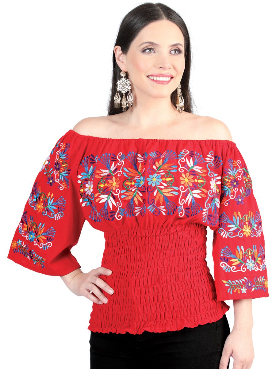 Women's Blouse Mexican Artisanal Embroidered Blouse 100% Cotton Red 604010 - BELLEZA'S - Women's Blouse Mexican Artisanal Embroidered Blouse 100% Cotton Red 604010 - Women's Blouse - 60401001