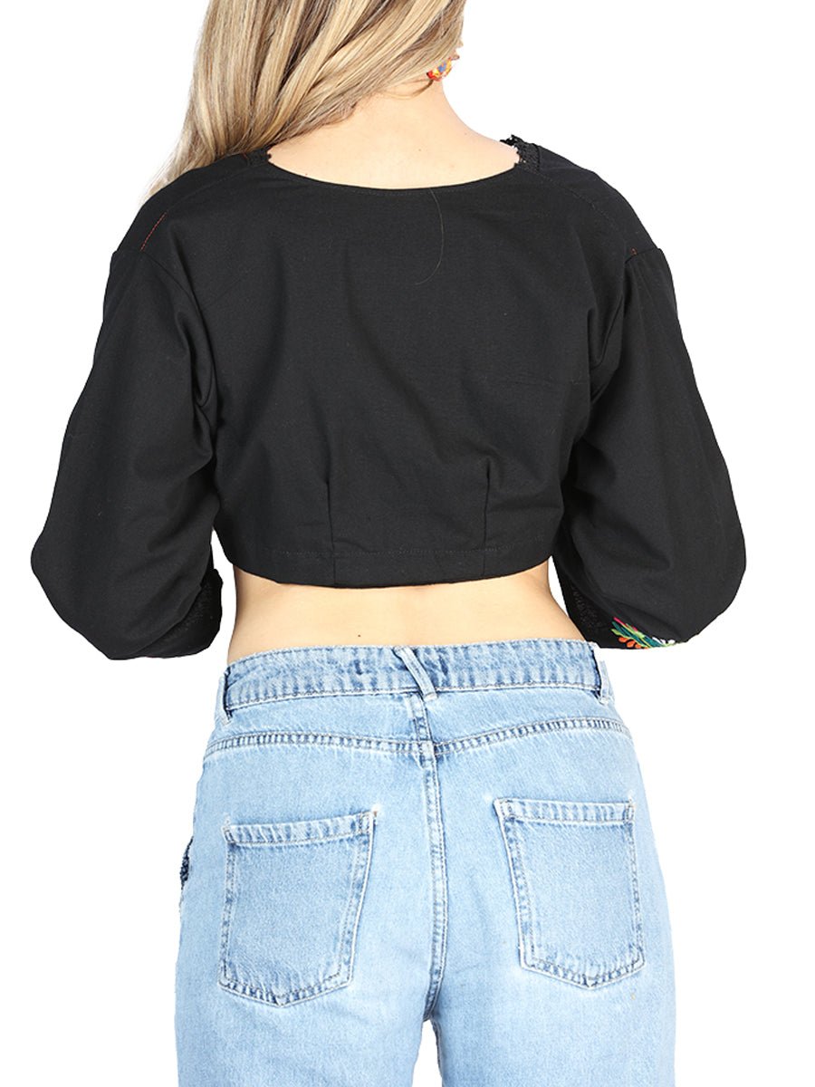 Women's Blouse Mexican Artisanal Embroidered Torera 100% Cotton Black 604052 - BELLEZA'S - Women's Blouse Mexican Artisanal Embroidered Torera 100% Cotton Black 604052 - Women's Blouse - 60405201