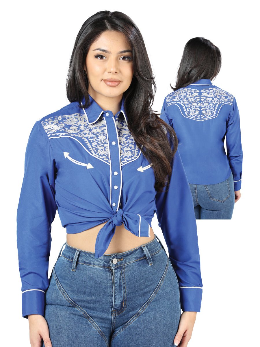 Women’s Blue Embroidered Long Sleeve Western Shirt 'El Señor de los Cielos' 44185 - BELLEZA'S - Women’s Blue Embroidered Long Sleeve Western Shirt 'El Señor de los Cielos' 44185 - Women's Shirt - 04418501